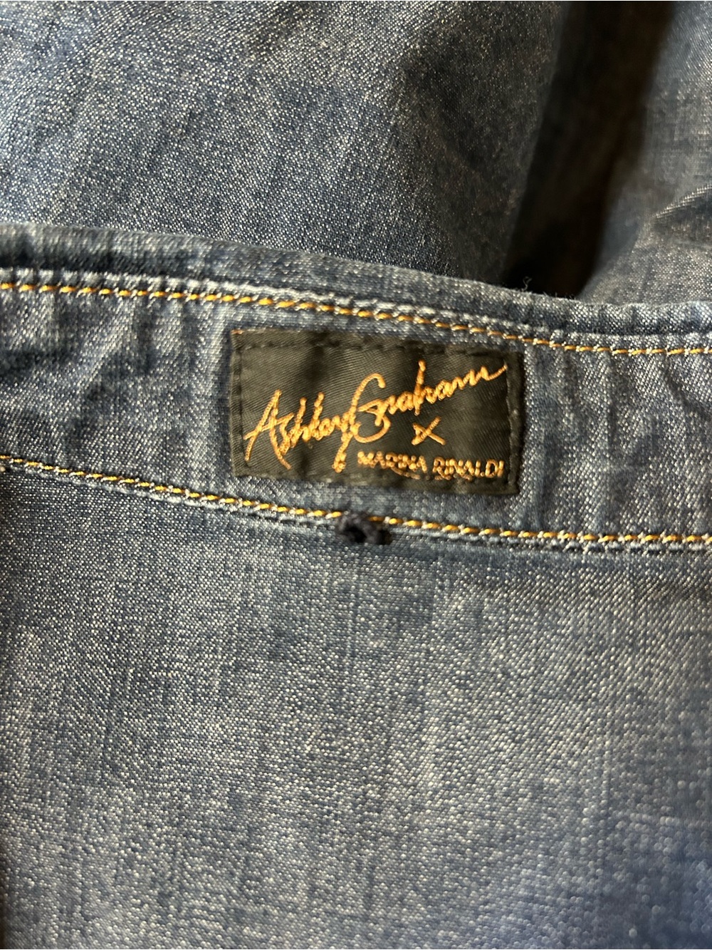Ashley Graham Denim Shirt Dress in Dark Blues snap front - Picture 4 of 4